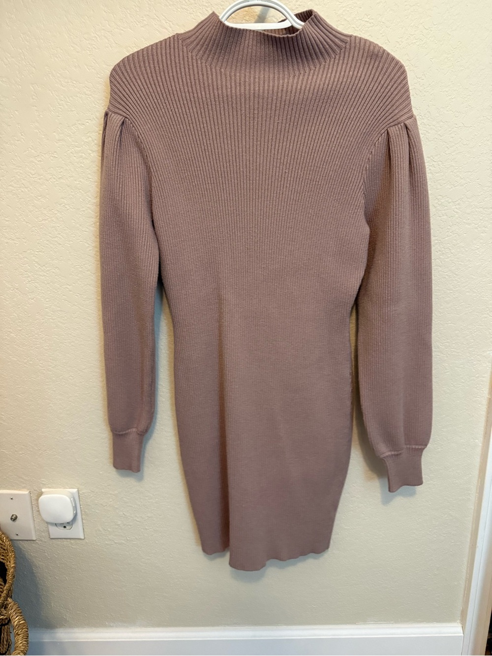 Ribbed Mock Neck Sweater Dress - Mauve